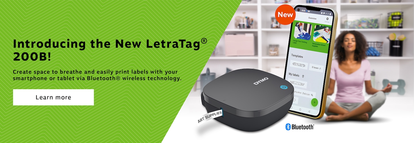Introducing the new LetraTag 200B! Create space to breathe and easily print labels with your smartphone via Bluetooth wireless technology.