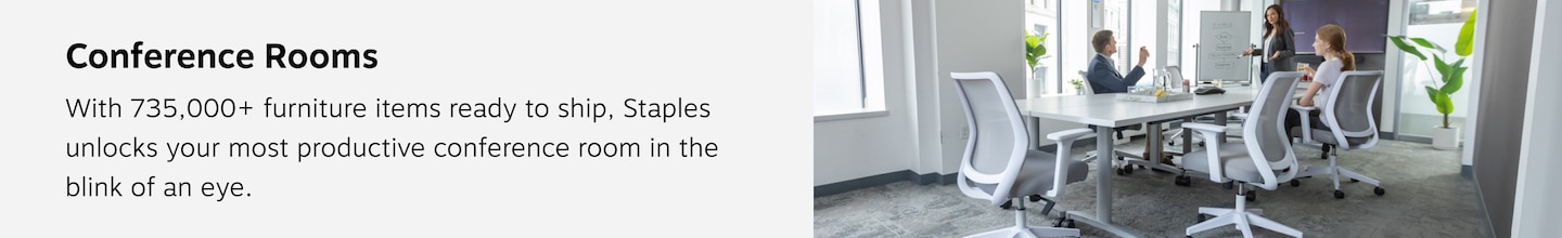 Conference Rooms. With 735,000+ furniture items ready to ship, Staples unlocks your most productive conference room in the blink of an eye.