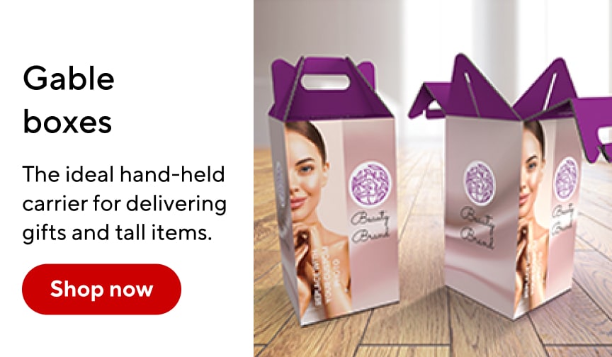 Gable boxes. The ideal hand-held carrier for delivering gifts and tall items. Shop now