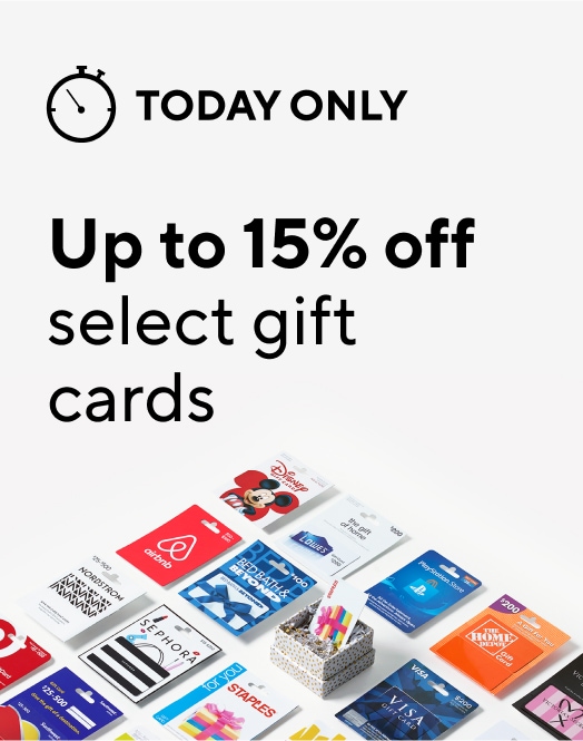 Today only. Up to 15% off select gift cards.