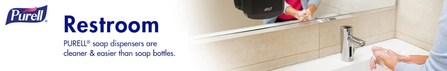 Restroom Purell soap dispensers are cleaner & easier than soap bottles.