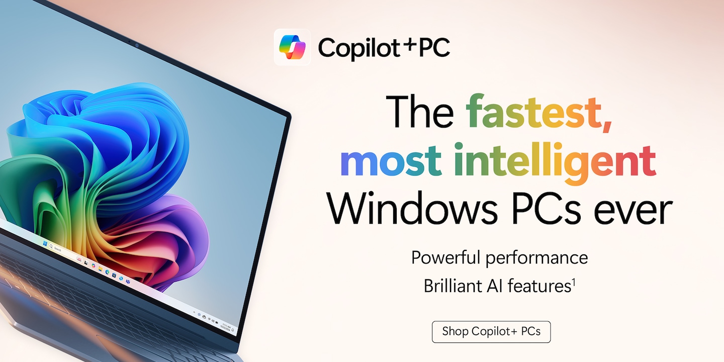 Copilot+ PC. The fastest, most intelligent Windows PC ever. Powerful performance. Brilliant AI features.