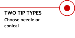 TWO TIP TYPES Choose needle or conical