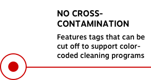 NO CROSS-CONTAMINATION Features tags that can be cut off to support color-coded cleaning programs
