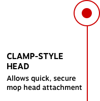 CLAMP-STYLE HEAD Allows quick, secure mop head attachment