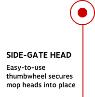 SIDE-GATE HEAD Easy-to-use thumbwheel secures mop heads into place