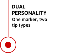 DUAL PERSONALITY One marker, two tip types