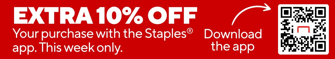 Extra 10% off your purchase with the Staples app. This week only. Download app