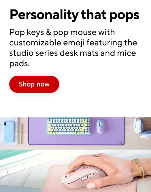 Personality that pops Pop keys & pop mouse with customizable emoji featuring the studio series desk mats and mice pads. Shop now