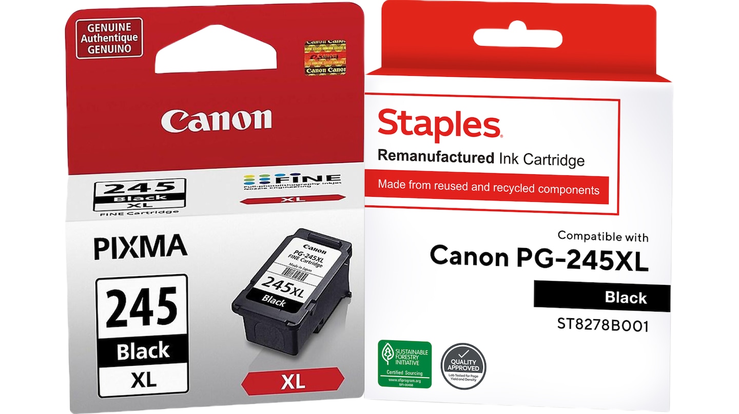Original ink cartridges, also known as OEM cartridges, are brand-new cartridges made by the same company that made your printer. They are designed to work perfectly with your printer and often come with a manufacturer's warranty. You can be sure they will fit and function correctly in your printer.   Remanufactured cartridges are previously used cartridges that have been cleaned, repaired, refilled and tested to meet extremely high printing standards. Reuse is considered a higher form of sustainability than recycling. Remanufactured cartridges can work with any compatible printer that uses cartridges, not just the same brand as your printer. They are generally cheaper than OEM cartridges, making them a budget-friendly and environmentally friendly option. Plus, they undergo thorough inspection and cleaning before being resold, so they are safe to use and won't void your printer's warranty. 