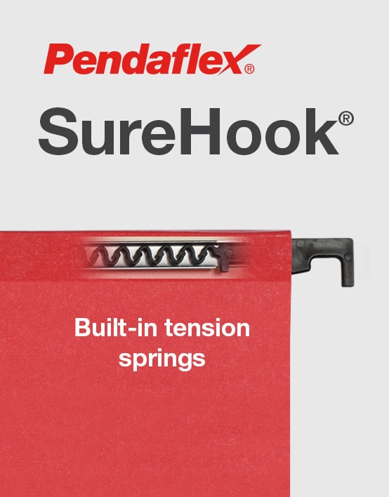 Built-in tension springs. Pendaflex® SureHook®. Tension springs keep files in place.