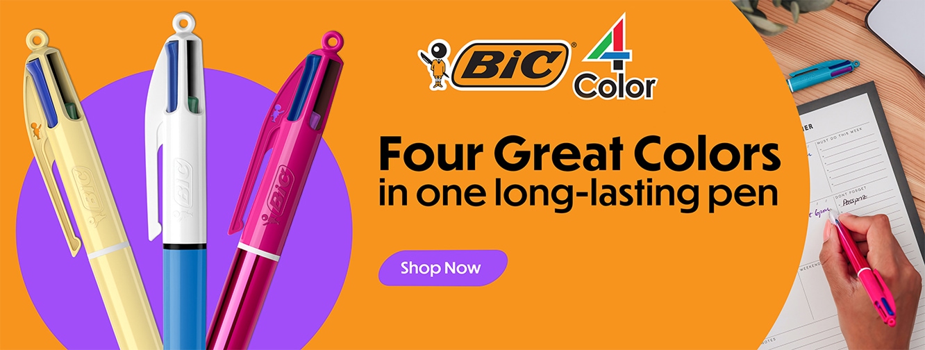 BiC® Four Color. Great Colors in one long-lasting pen Shop now.