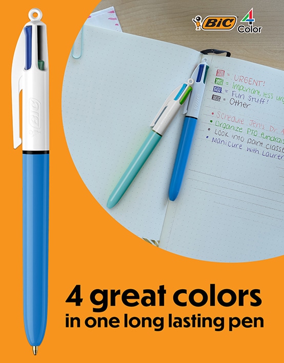 BIC® 4 Color. 4 great colors in one long lasting pen.