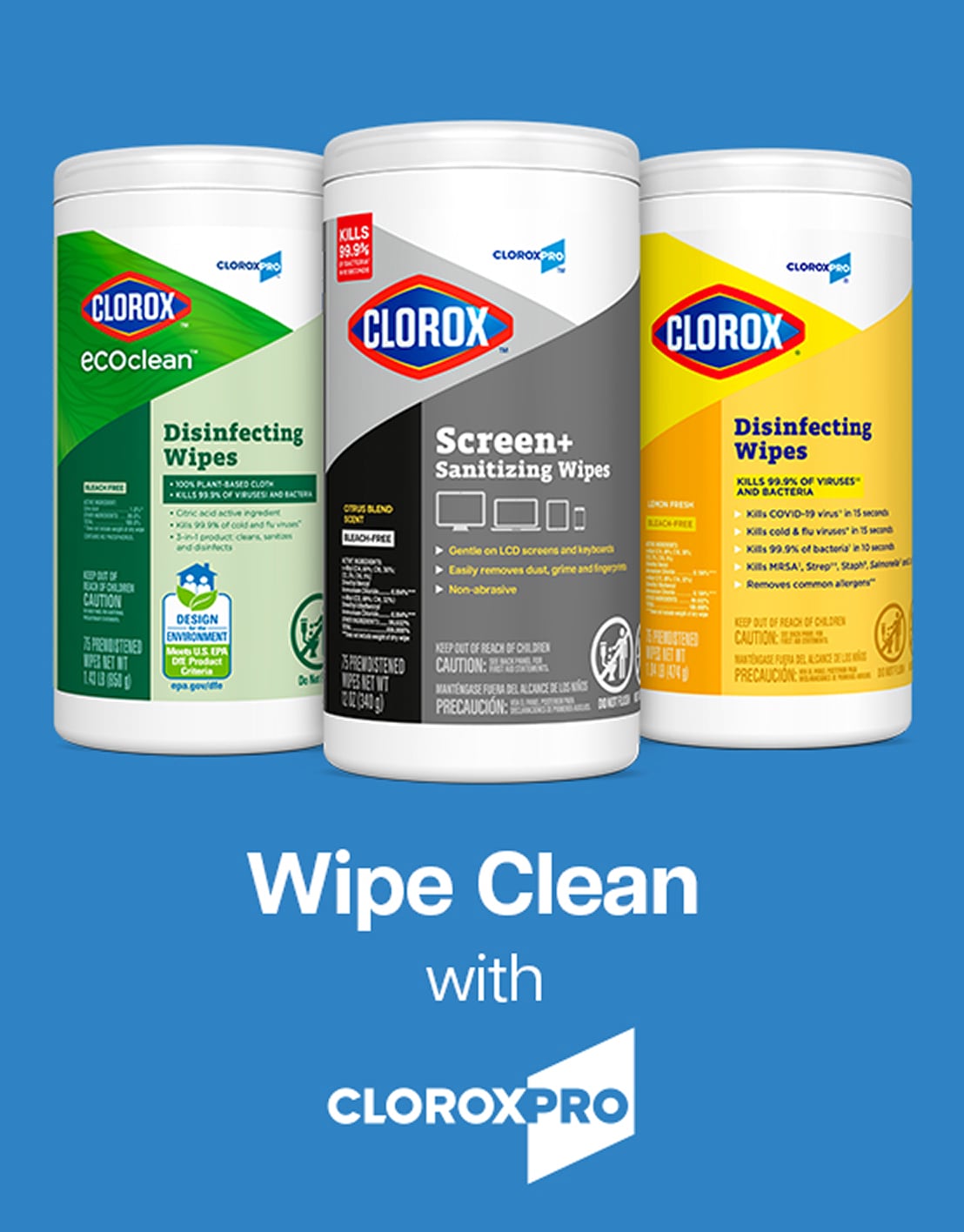 Wipe clean with Clorox Pro