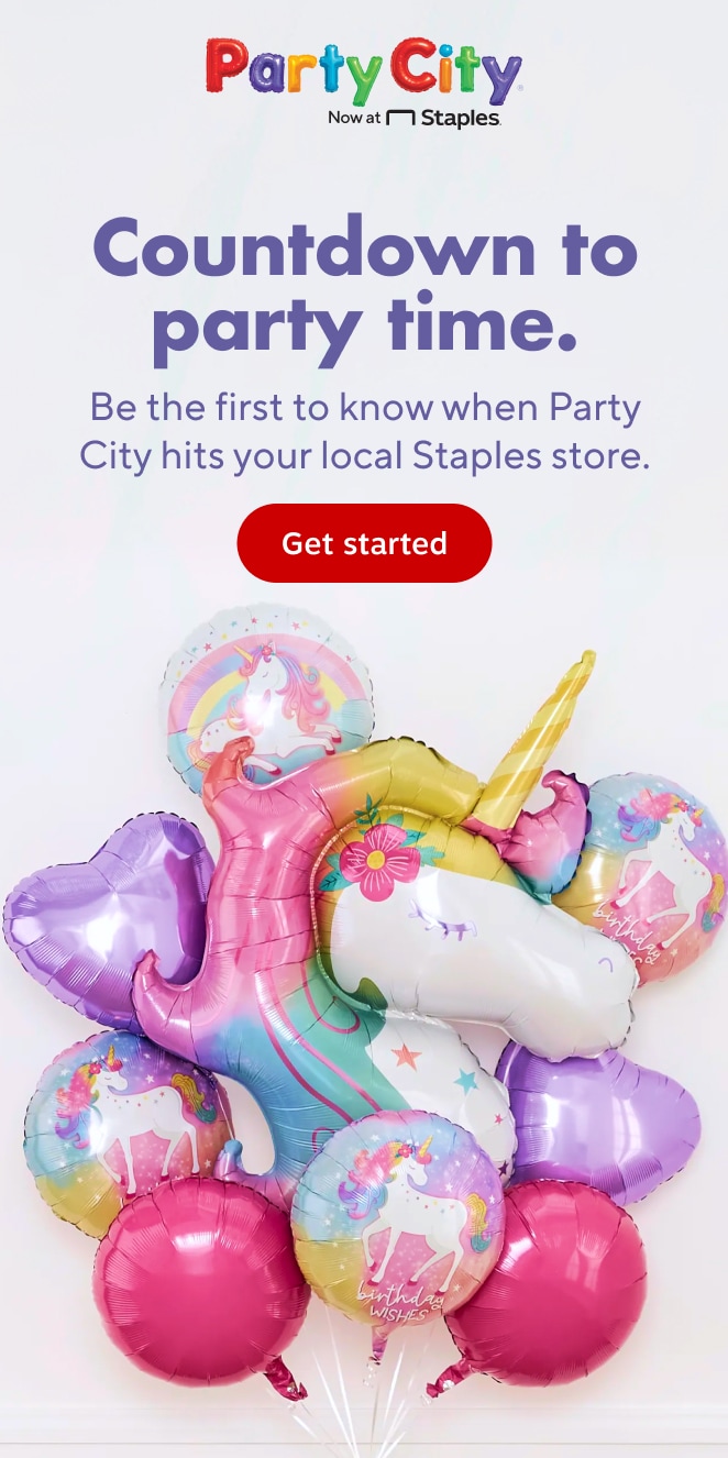 PartyCity. Now at Staples. Countdown to party time. Be the first to know when Party City hits your local Staples store. Get started.