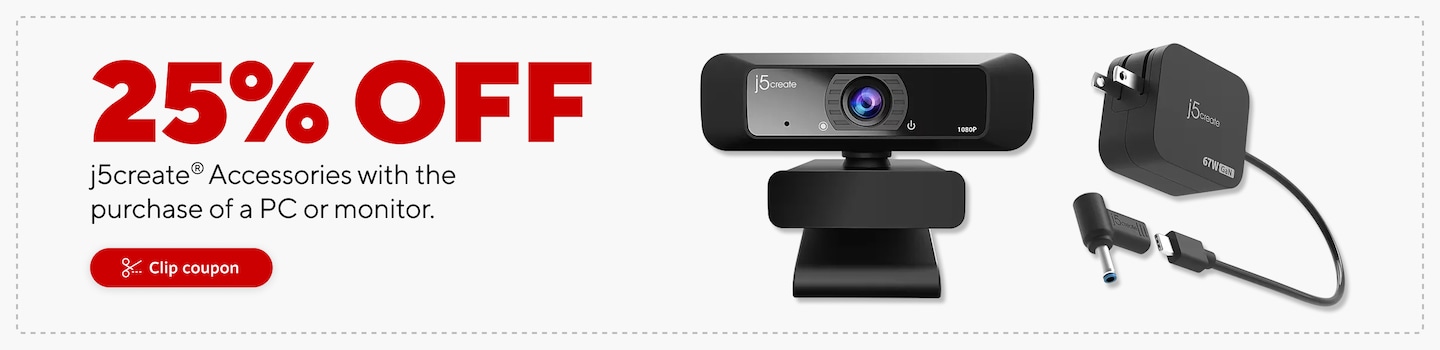 25% OFF j5create Accessories with the purchase of a PC or monitor. Clip Coupon.