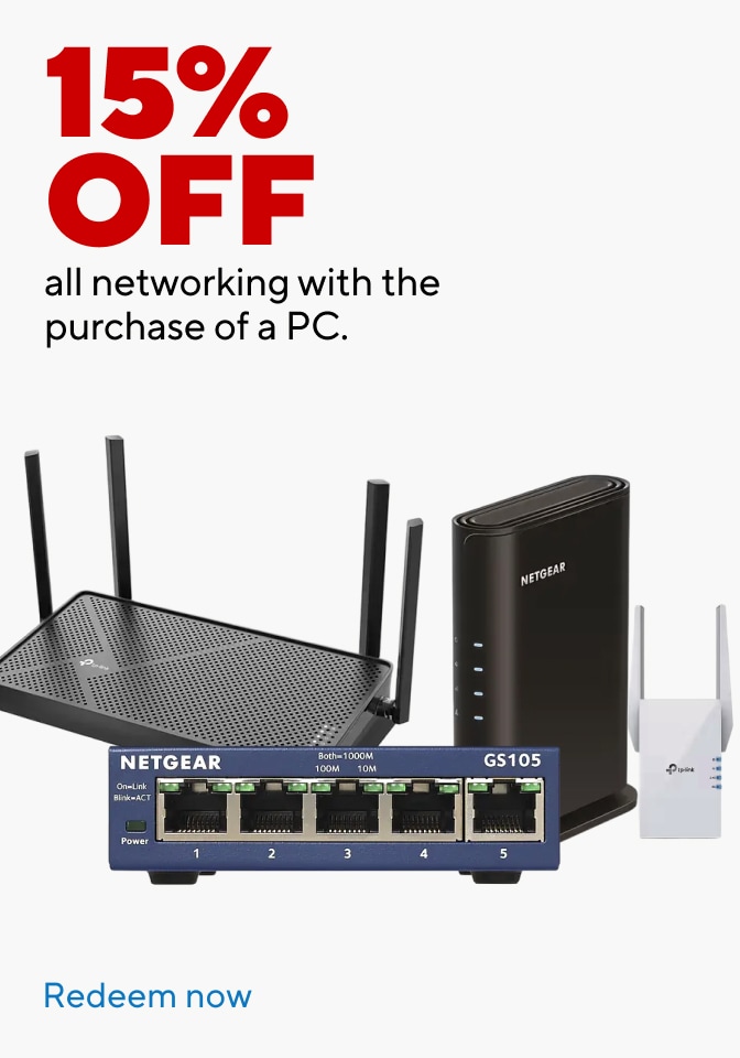 15% off all networking with the purchase of a PC. Redeem now.
