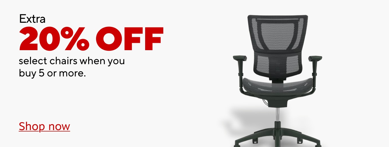 Extra 20% select chairs, desks & storage when you buy 5 or more - redeem now