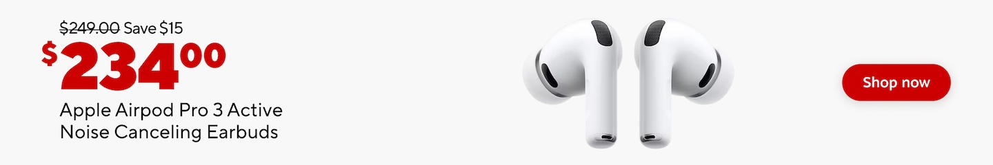 $249.00 Save $15 Now $234.00 Apple Airpod Pro 3 Active noise canceling Earbuds. Shop now