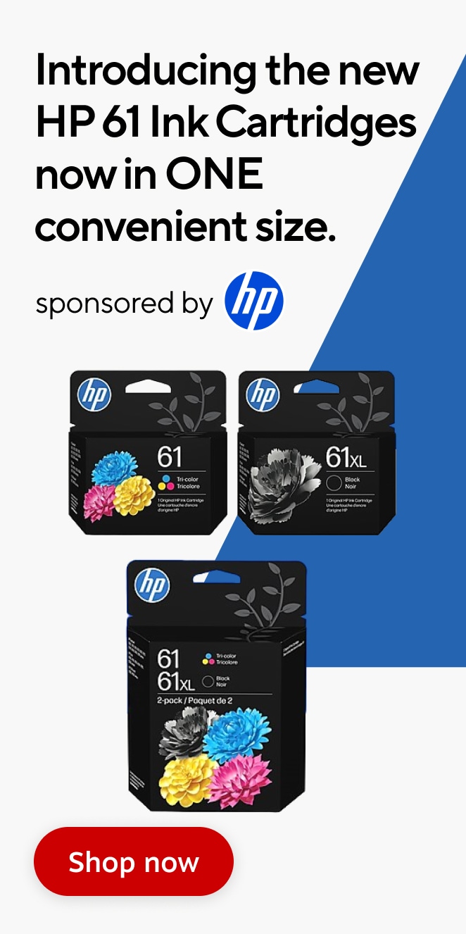 Introducing the new HP 61 Ink Cartridges now in ONE convenient size. sponsored by hp. Shop now.
