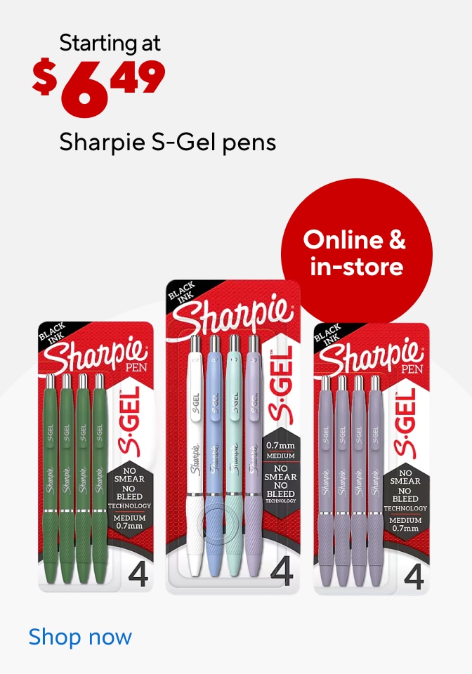 Starting at $6.49 Sharpie S-Gel pens. Online and in store. Shop now.