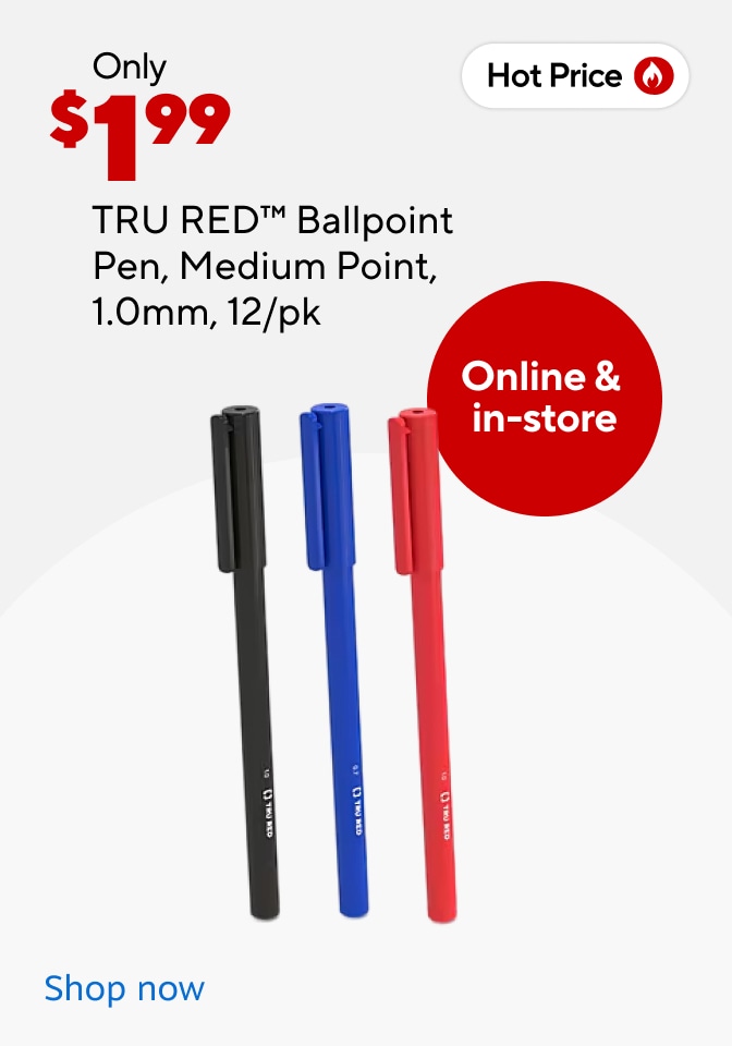 Only $1.99 TRU RED Ballpoint pen, medium po9int, 1.0 mm, 12 pack. Hot price. Online and in store. Shop now.