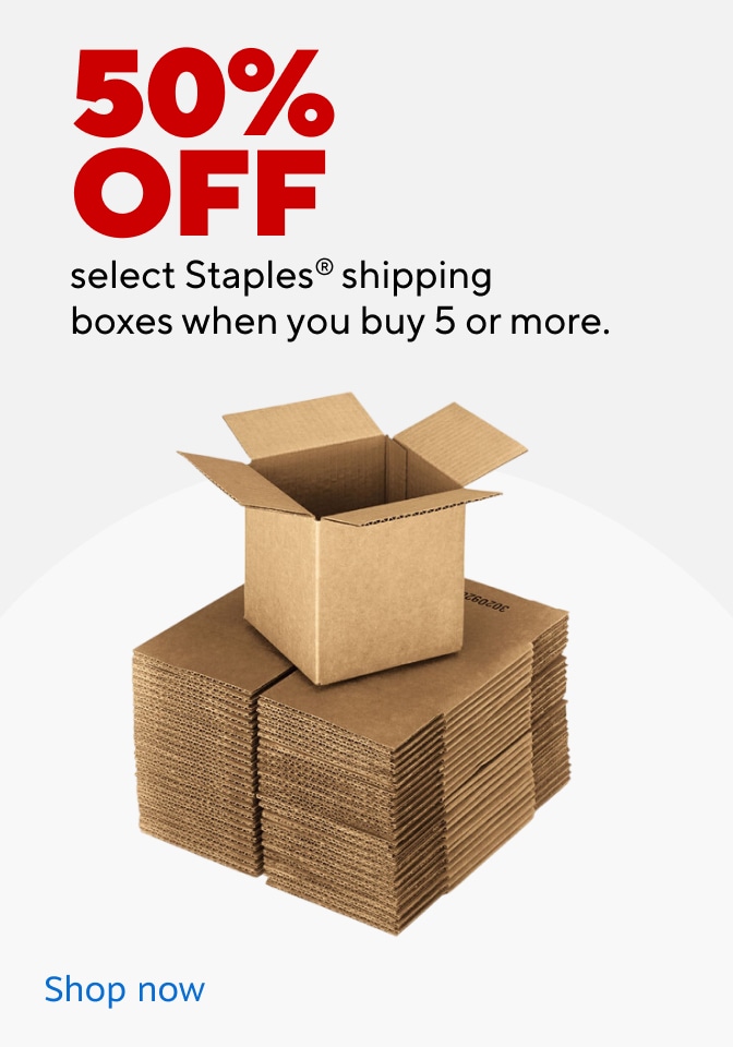 50% off select Staples shipping boxes when you buy 5 or more