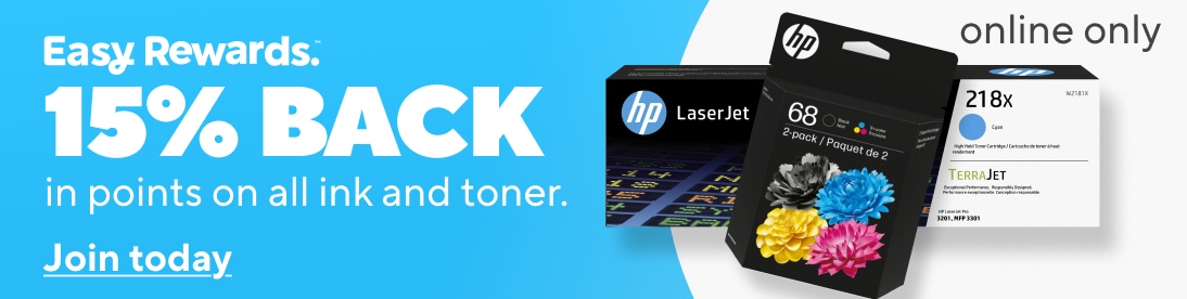 Easy Rewards.15 percent BACK in points on all ink and toner. Join today.