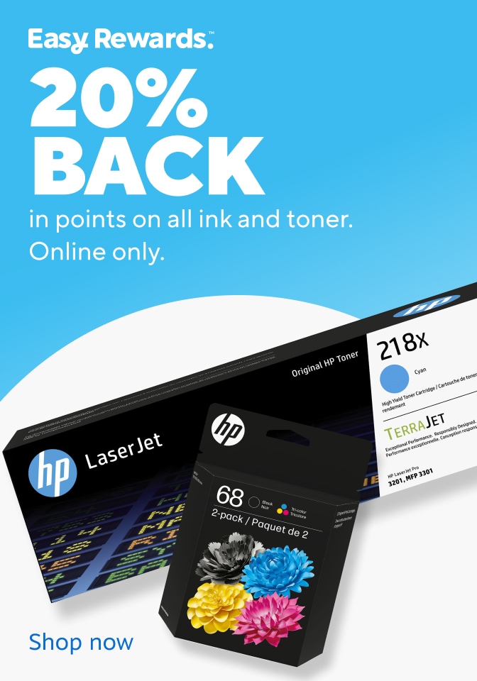 Easy Rewards. 20 percent BACK in points on all ink and toner. Online only. Join today