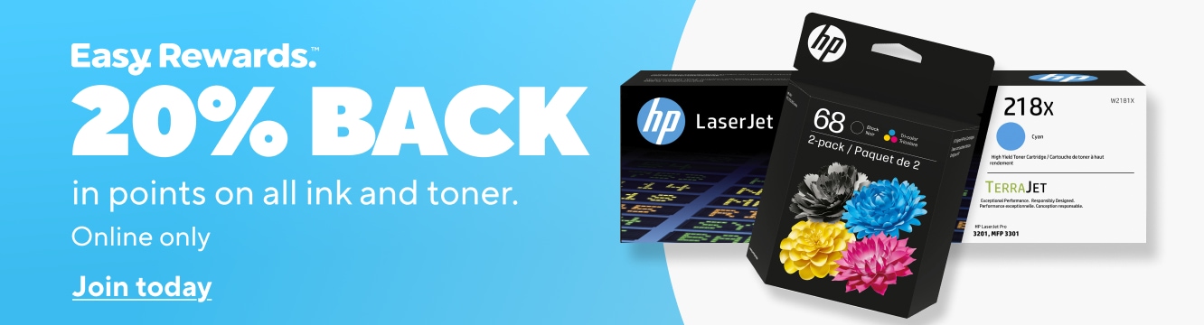 Easy Rewards. 20% BACK in points on all ink and toner. Online only. Join today.