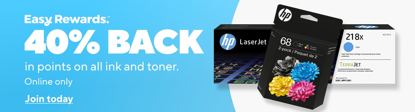 Easy Rewards. 40% BACK in points on all ink and toner. Online only. Join today.