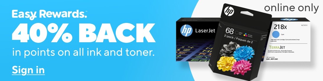 Easy Rewards. 40 percent back in points in points on all ink and toner. sign in. Online only