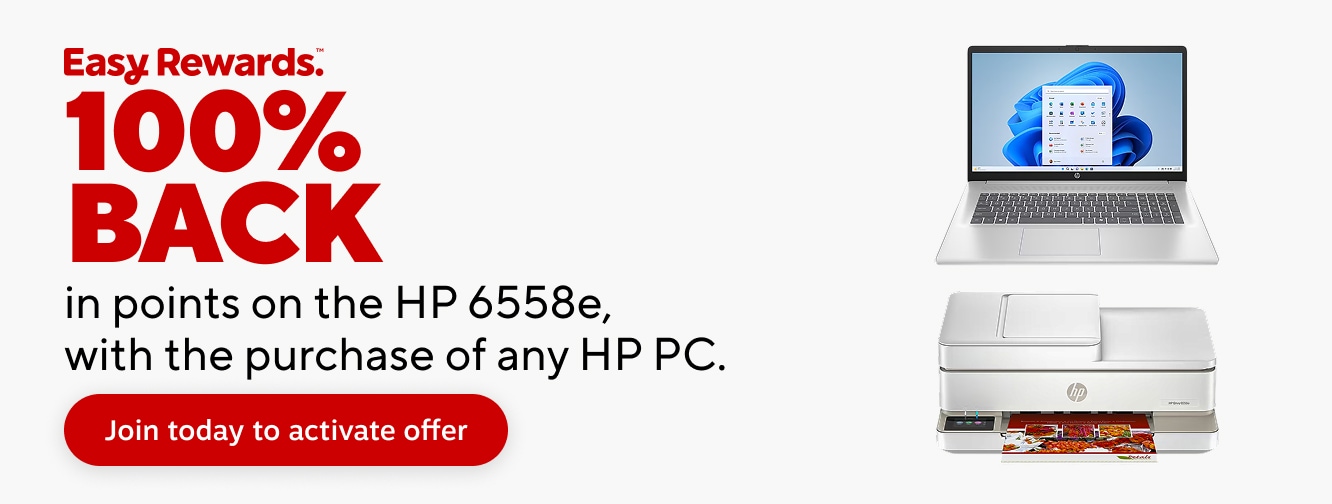 Easy Rewards. 100% Back in points on the purchase of any HP PC. Join today to activate offfer