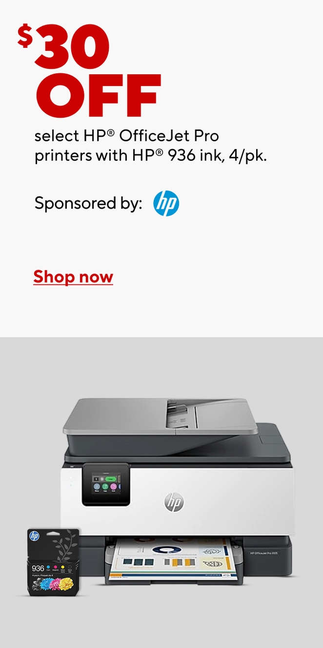 30 dollars off select HP Officejet printers with HP 936 ink 4 pack. Sponsored by HP. Shop now.