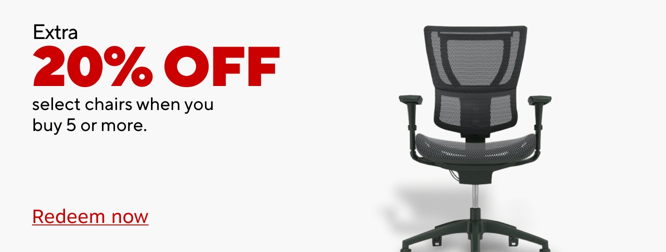 Extra 20% select chairs, desks & storage when you buy 5 or more - redeem now