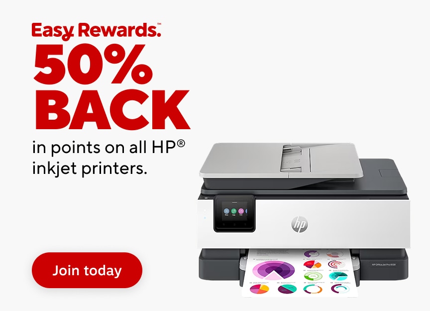 Easy Rewards. 50 percent back in points on all HP inkjet printers. Join today.