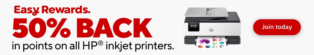 Easy Rewards. 50 percent BACK in points on all HP inkjet printers. Join today.