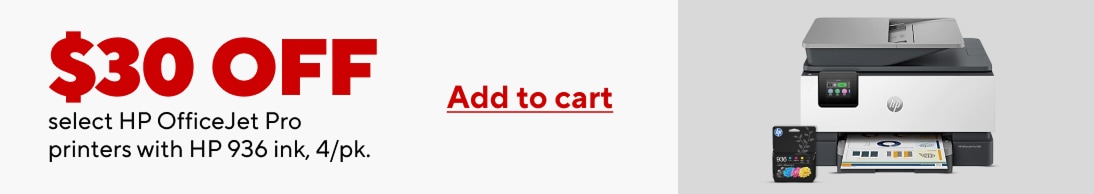 $30 off select HP officejet pro printers with HP 936 ink, 4/pk. Add to cart