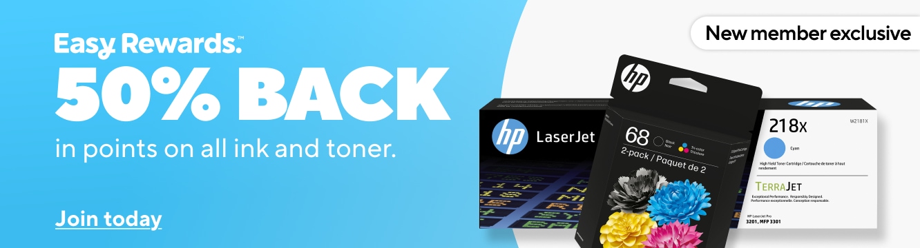Easy Rewards. New member exclusive. 50% BACK in points on all ink and toner. Join today.