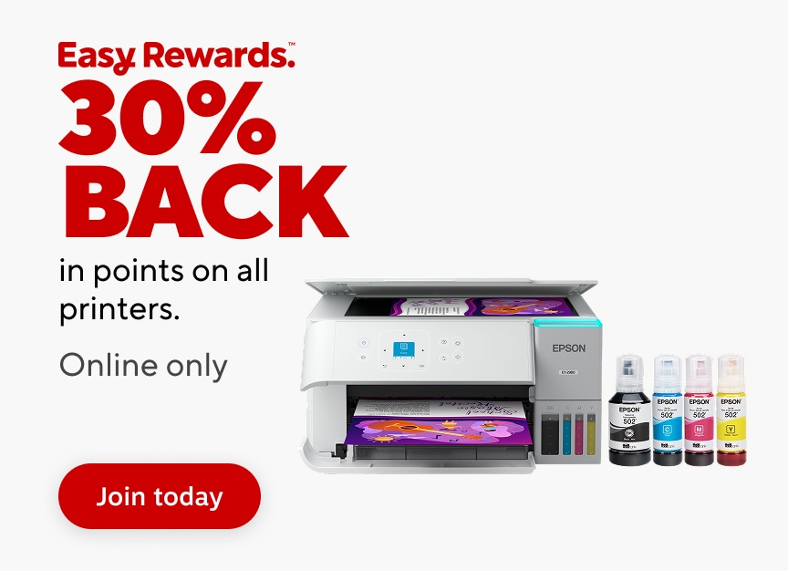 Easy Rewards. 30 percent back in points on all printers. Online only. Join today.