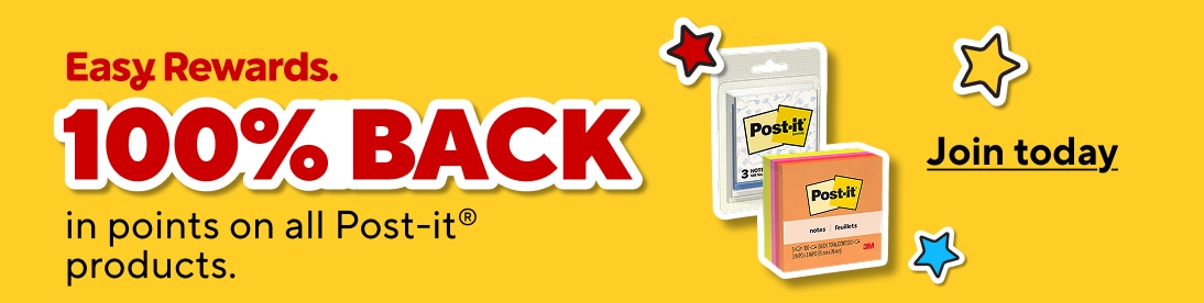 Easy Rewards. 100 percent BACK in points on all Post-it products. Join today