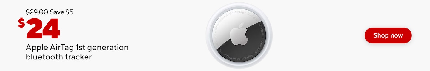 29.00 dollars Save 5 dollars Now 24 dollars Apple AirTag 1st generation bluetooth tracker. Shop now