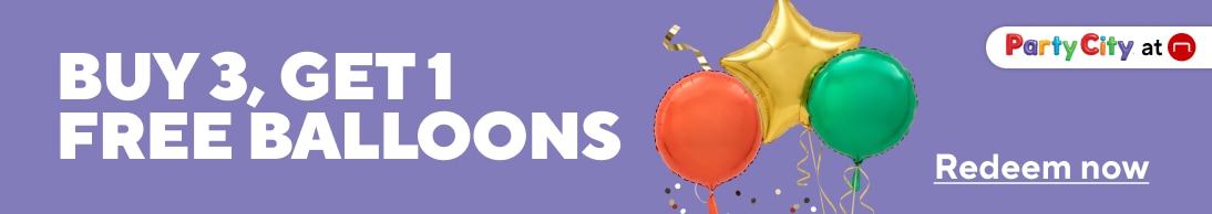 Buy 3 get 1 free balloons. redeem now. party city at Staples