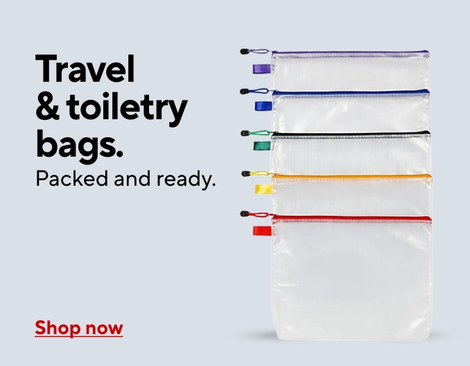 Travel & toiletry bags. Packed and ready. Shop now.
