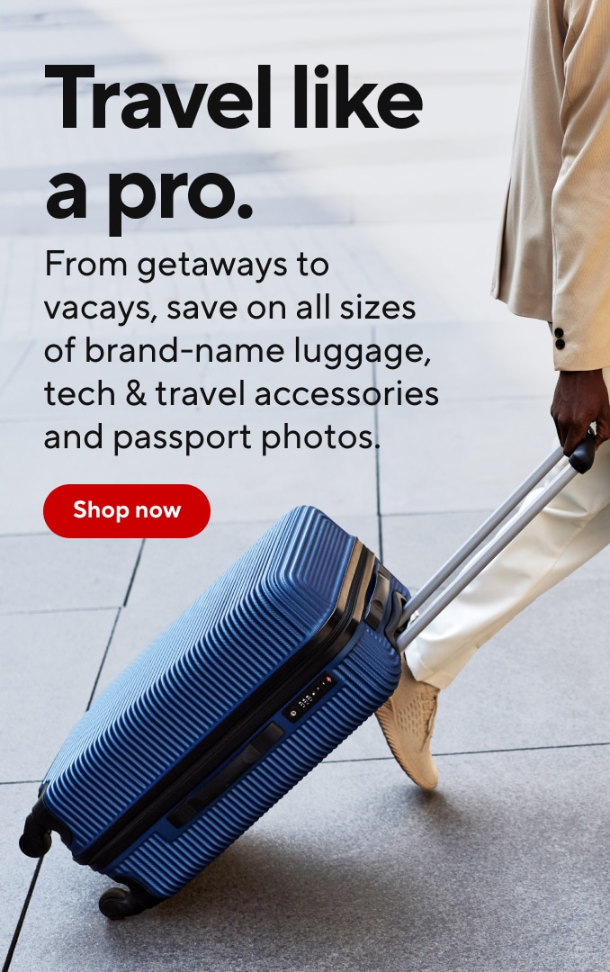 Travel like a pro. From getaways to vacays, save on all sizes of brand-name luggage, tech & travel accessories and passport photos. Shop now