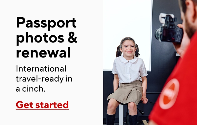 Passport photos & renewal International travel-ready in a cinch. Get started