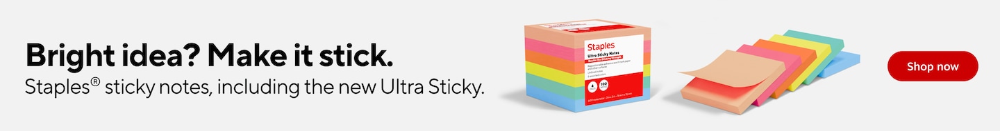 Bright idea? Make it stick. Staples® sticky notes, including the new Ultra Sticky.  Shop now