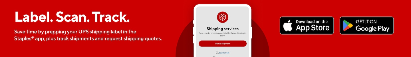 Scan. Track. Save time by prepping your UPS shipping label in the Staples® app, plus track shipments and request shipping quotes.