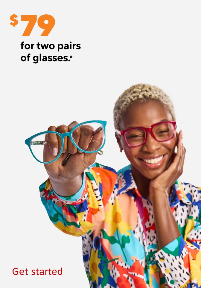 $79 for two pairs of glasses. Text includes "Get started"