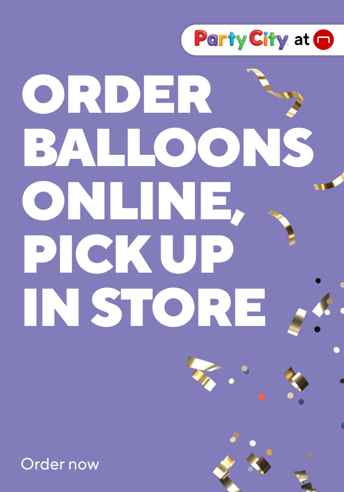 Order balloons online, pick up in store ARIA label: Party City at Staples message reading “Order balloons online, pick up in store.” Image shows a graduation‑themed yard sign with “I’m like 2026 percent done” and celebratory confetti accents. Order now.
